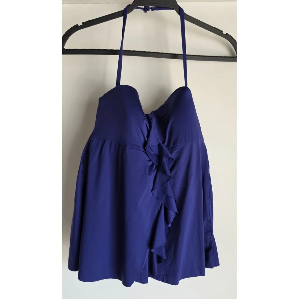 Badgley Mischka Bikini Top Size 8 Blue Halter Swimwear Swimsuit Tankini